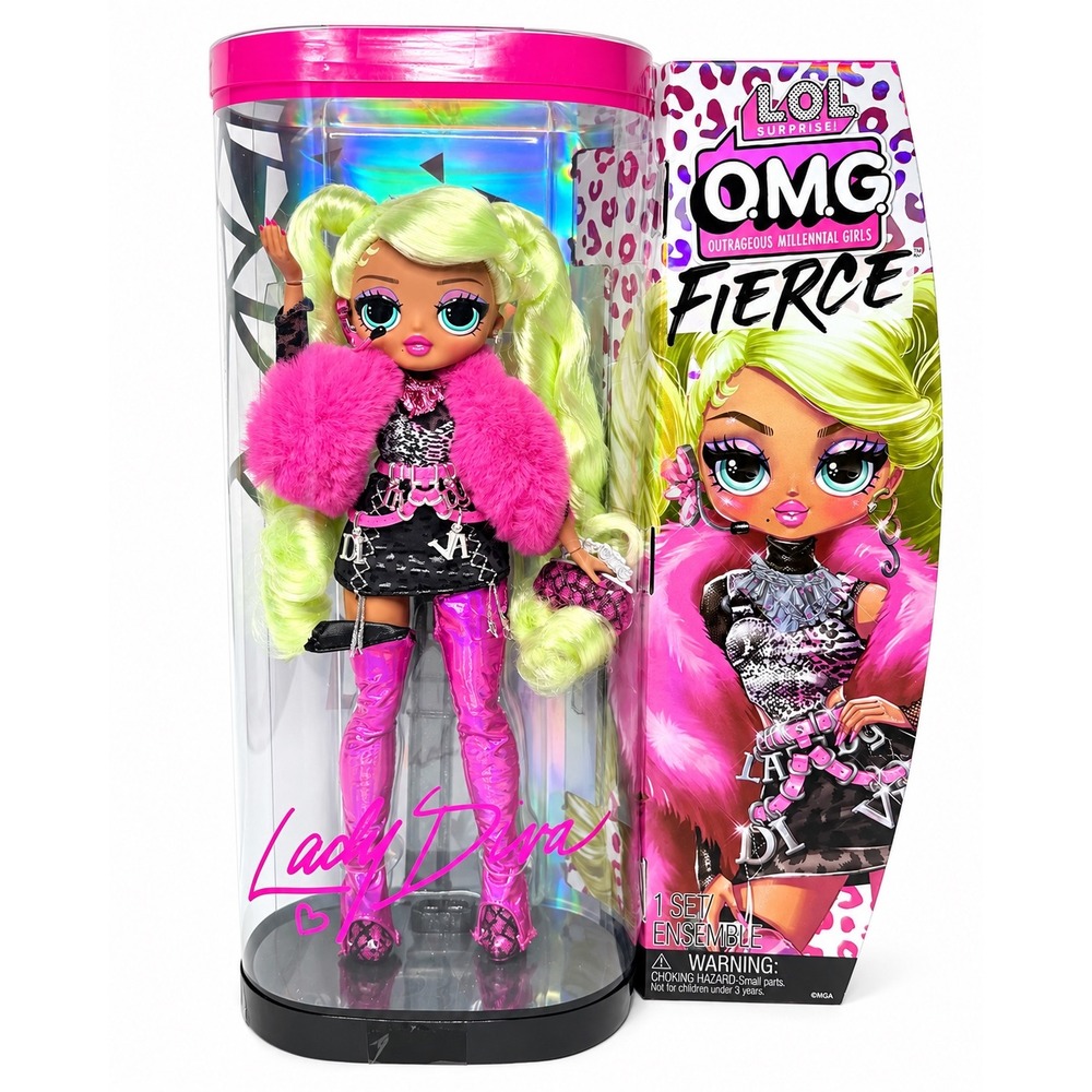 NEW L.O.L. Surprise! OMG Fierce Lady Diva Fashion Doll Neon Green Hair MGA Toy